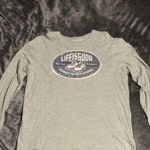 Life Is Good ~ Gray Long Sleeve Shirt with Navy Oval Logo